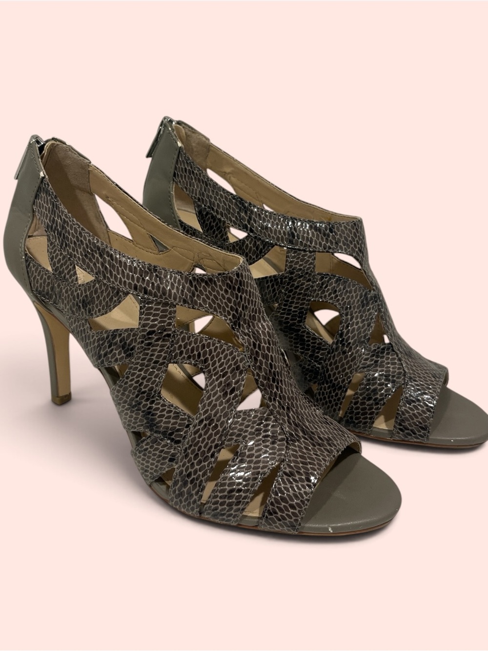 Calvin Klein- Women's Taupe Snakeskin Cutout Heel Sandal